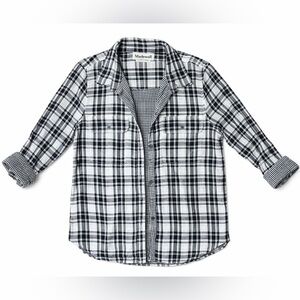 Madewell Flannel Plaid Button Down Shirt Houndstooth Lined Black White L